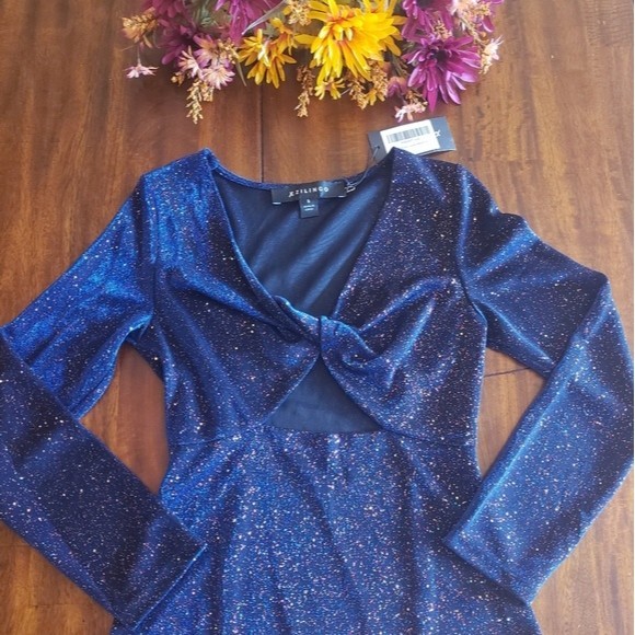 Moody Maximalist Sparkly Night Sky Blouse cut out twist front Long Sleeve Top - Picture 1 of 7